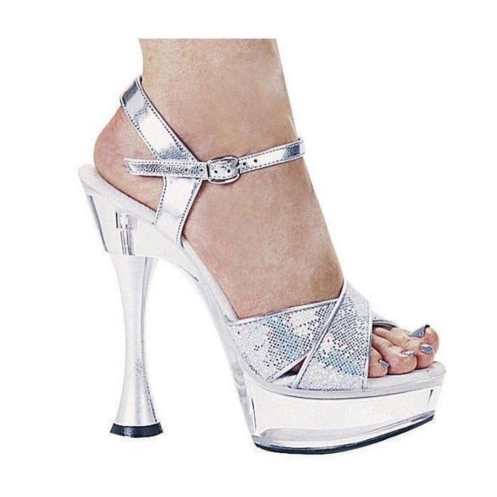 Women's 6 Inch Silver Cone Heel Glitter Sandal 10